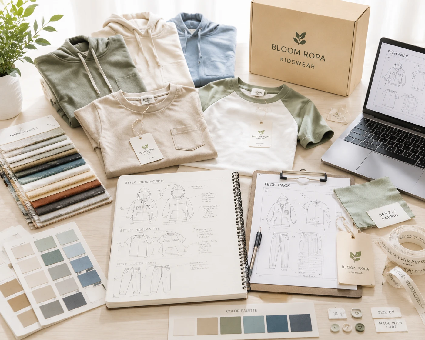 Kidswear OEM development workspace for custom brand apparel projects