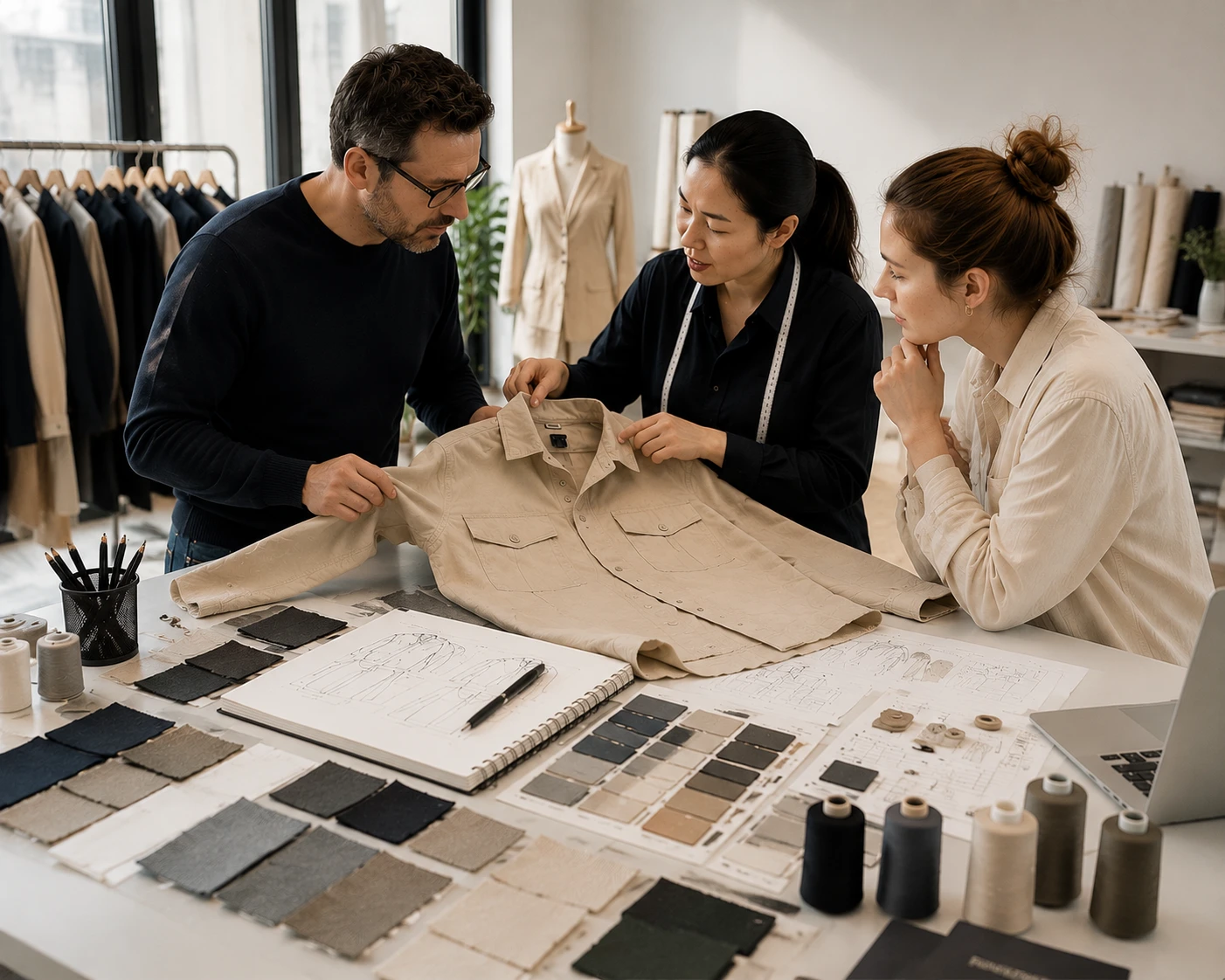 Sample apparel review during Bloom Ropa development support